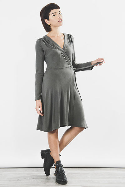 Outsider wrap dress merino wool in grey - Outsider Fashion